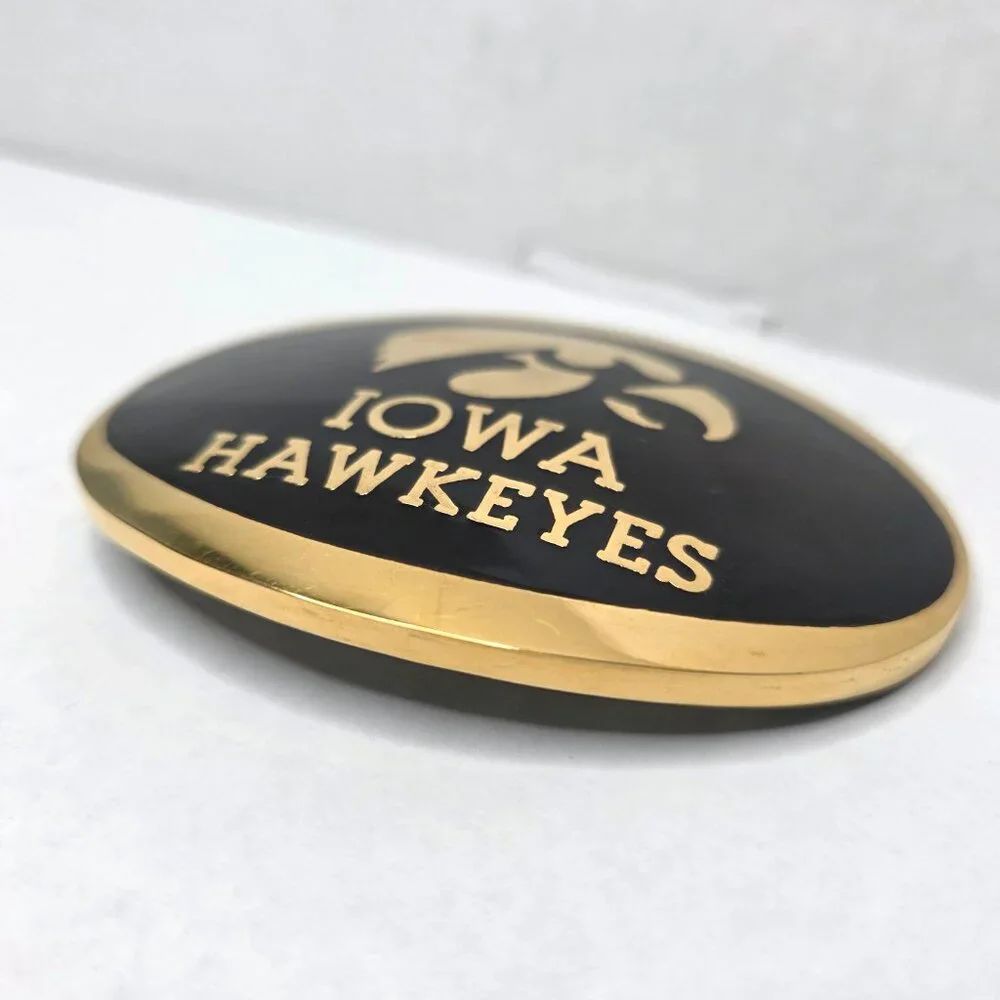 Iowa Hawkeyes Belt Buckle Tigerhawk Logo Gold Black Enamel Collegiate Fan Gear